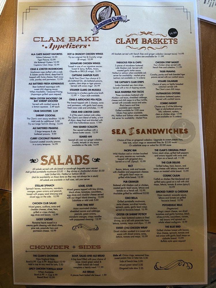 Menu at The Laughing Clam LLC pub & bar, Grants Pass