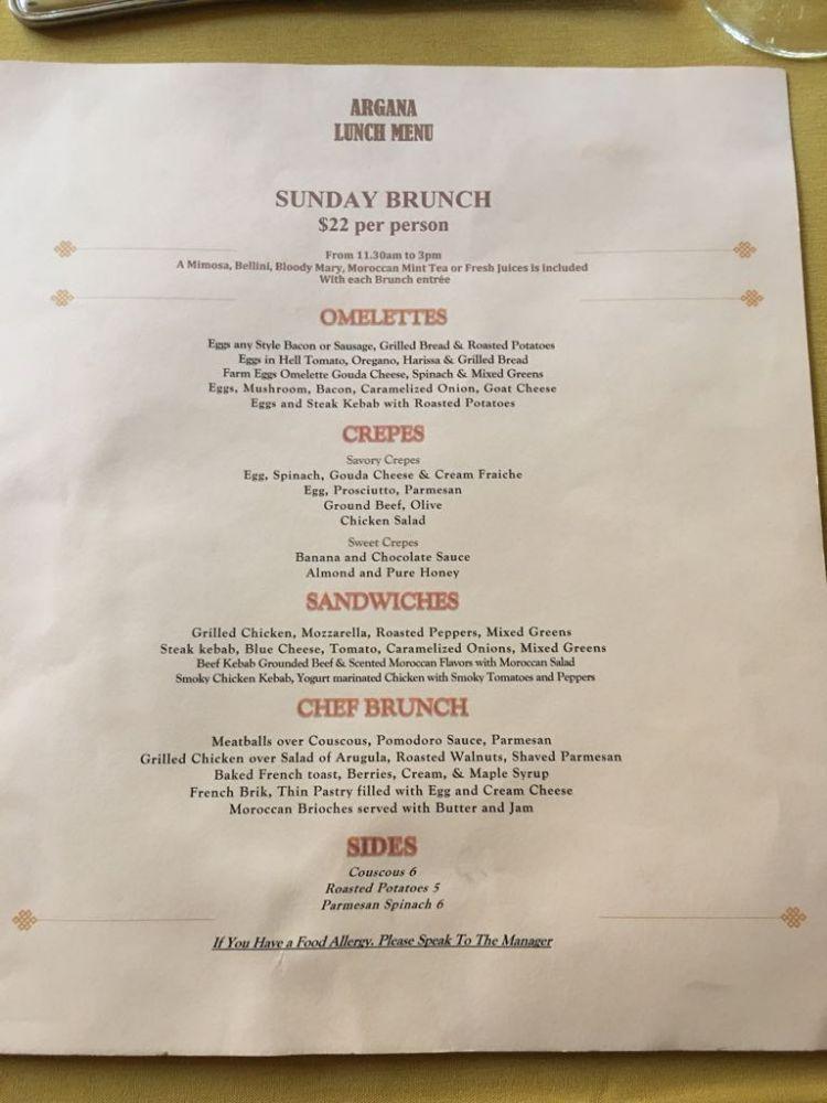 Menu at Argana Restaurant & Bar, Port Chester