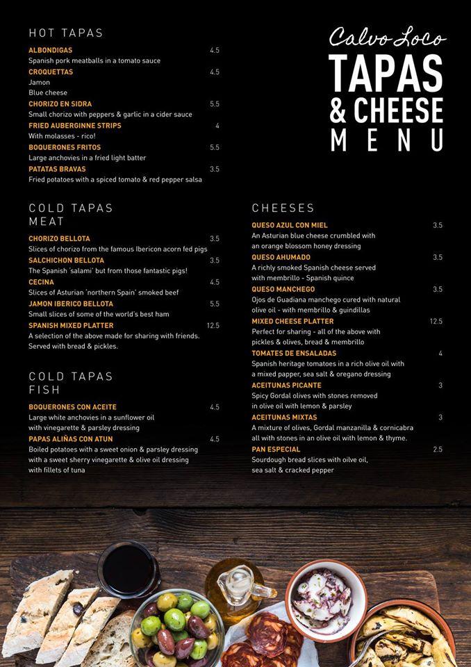 Menu at Calvo Loco Tapas Bar, Exeter