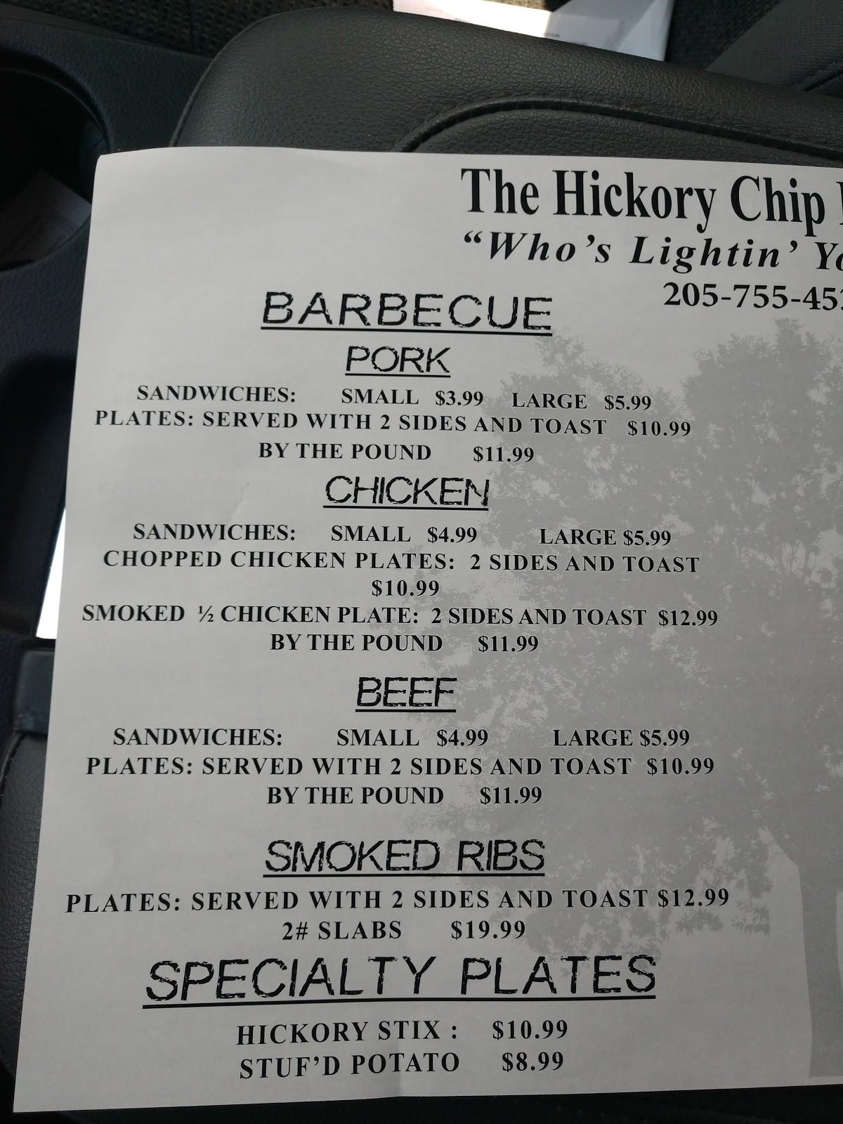 Menu at Hickory Chip BBQ, Clanton