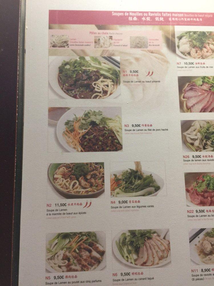 Menu at My Noodles restaurant, Paris