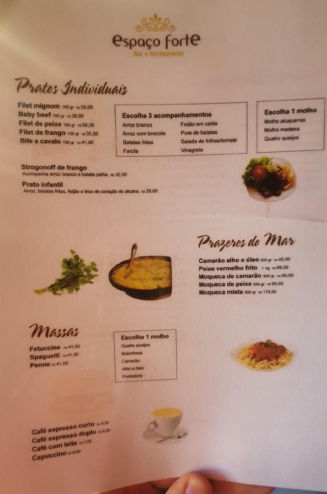 Espaço Forte cardápio
