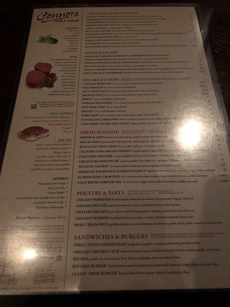 Menu at Connors Steak & Seafood pub & bar, Huntsville