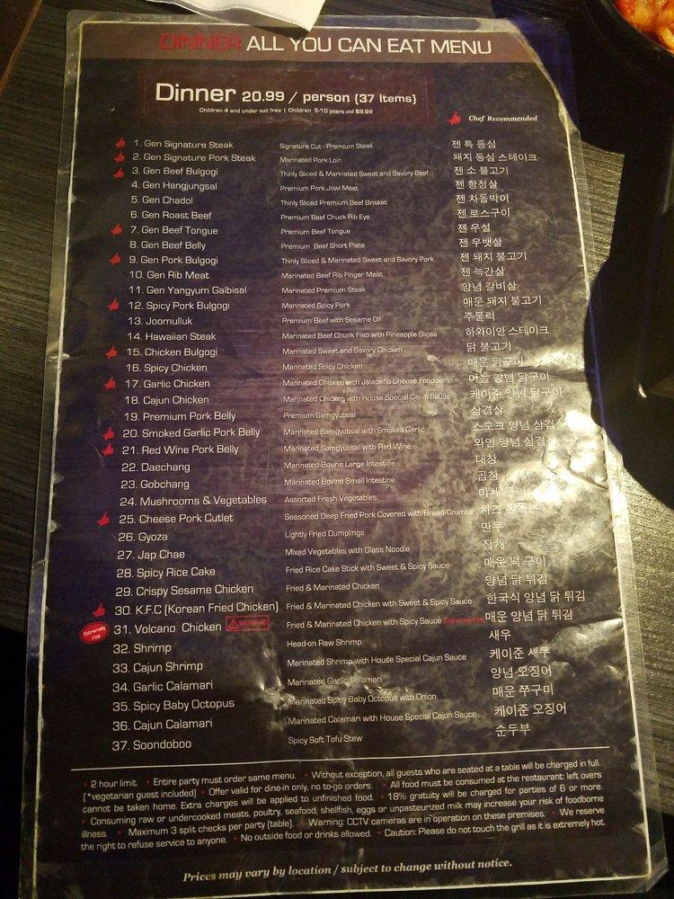 Menu at Gen Korean BBQ House, West Covina