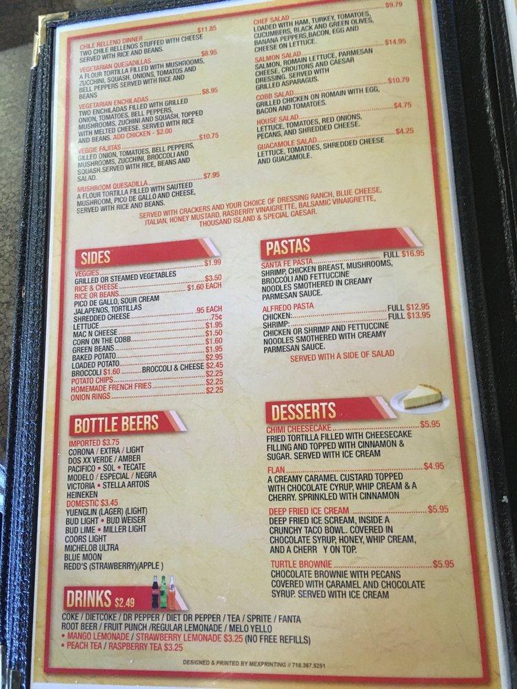 Menu at Santa Fe Grill & Bar Jackson, Jackson, Interstate 55 North