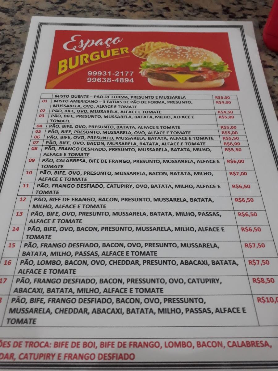 Menu Em Espa O Burguer Pub Bar Brasil R Hon Rio Garcez