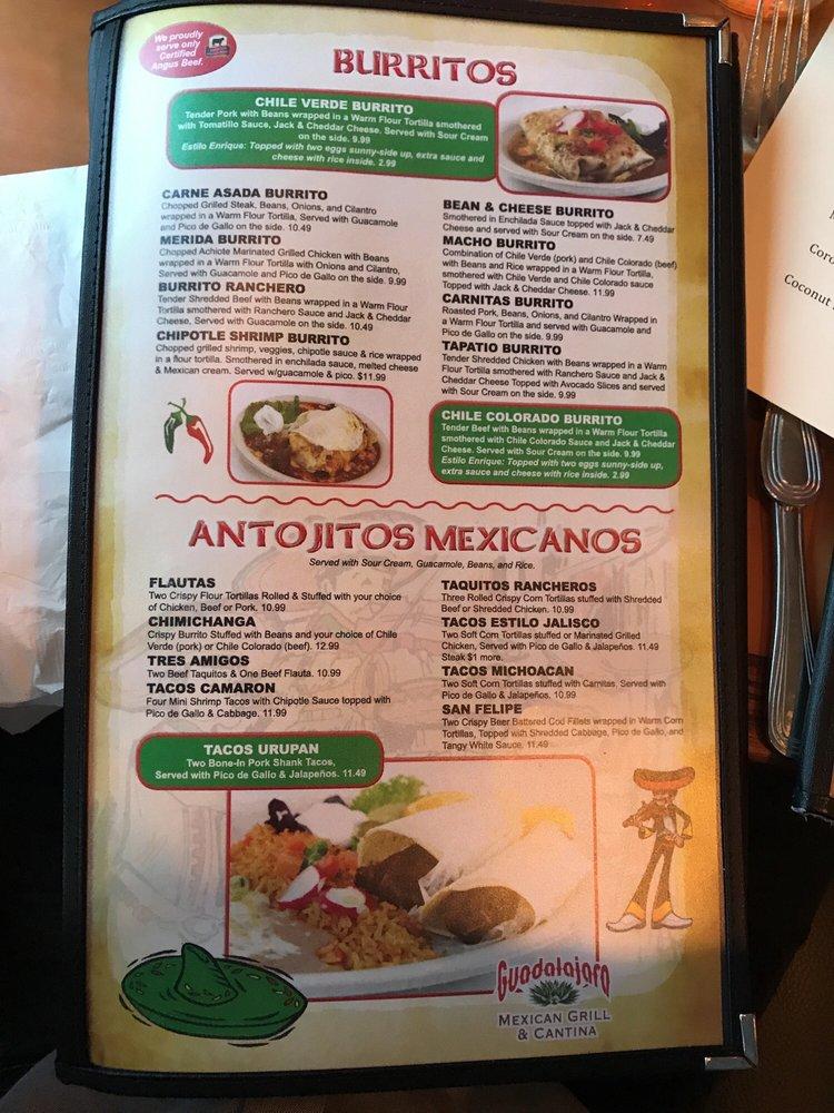 Menu at Guadalajara Mexican Grill & Cantina restaurant, Temecula