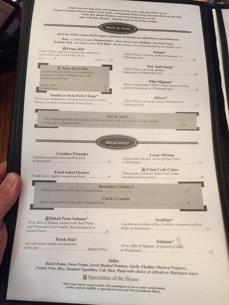 Menu at The Boundary House Restaurant, Calabash