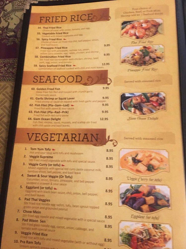 Menu at Siam Thai Cuisine restaurant, Apple Valley