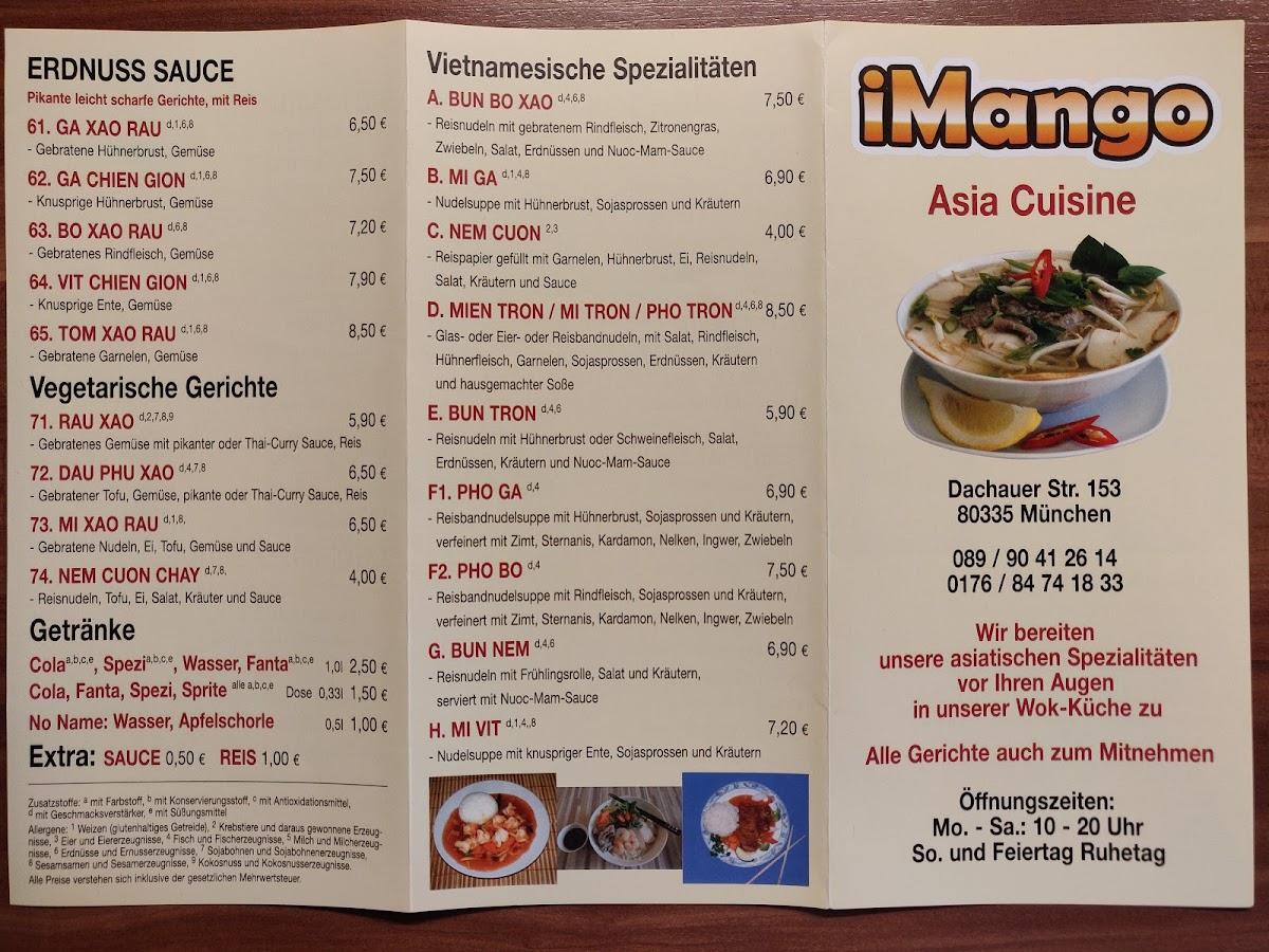 Speisekarte Von Imango Vietnamesische Spezialit Ten Restaurant M Nchen