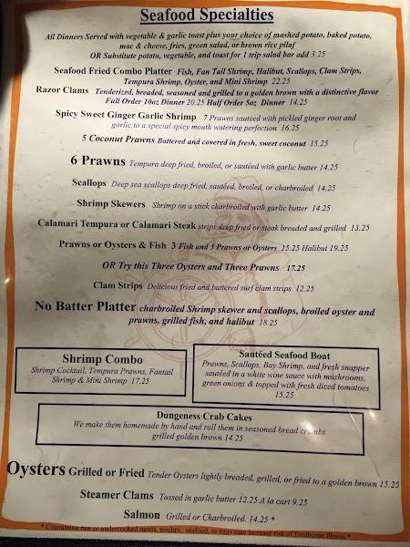 Menu at Captain's Choice Fish House restaurant, North Bend