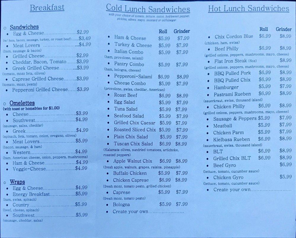 Menu at Nina's Kitchen restaurant, Plainville