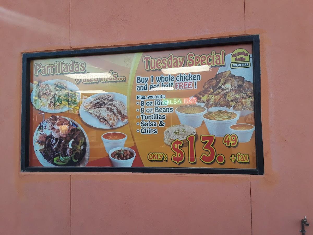Menu at Pollo Feliz Express restaurant, Laredo, San Dario Ave