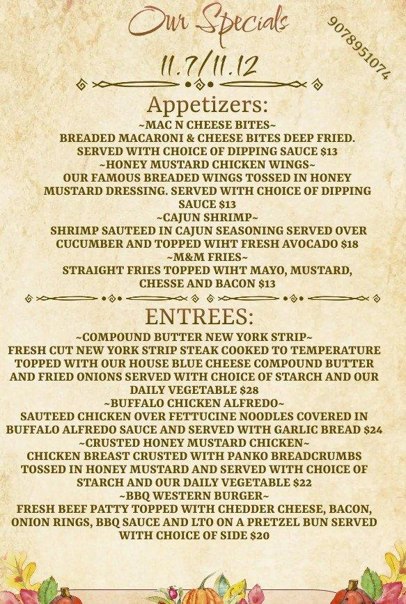 Menu at The Cave steakhouse, Delta Junction