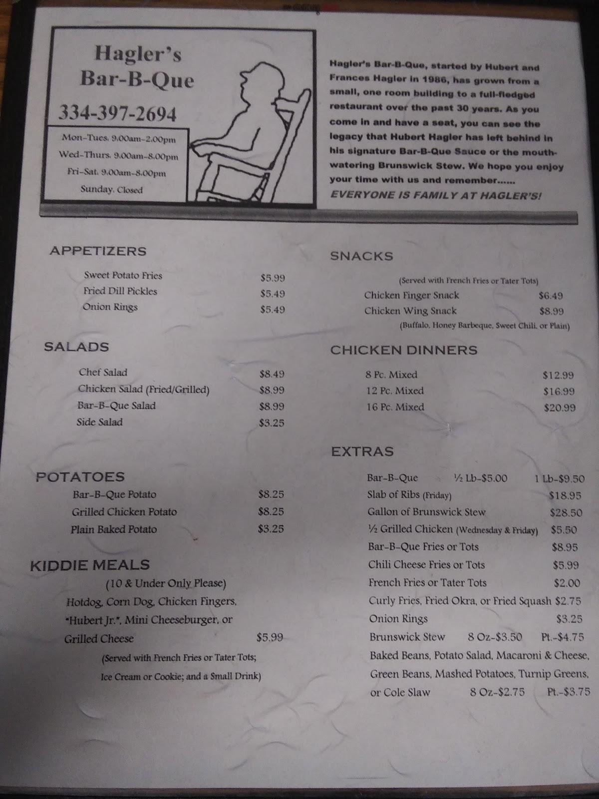 Menu at Haglers BBQ, Blue Springs