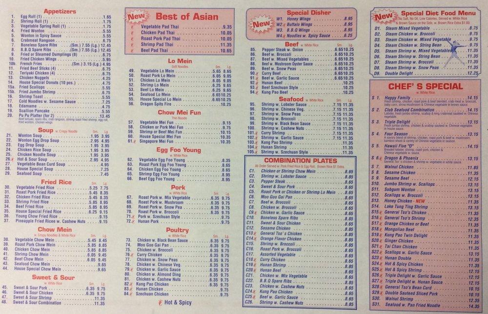 Menu at China King restaurant, Whitehall, MacArthur Rd