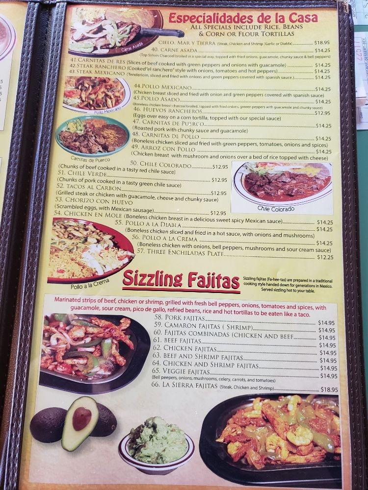 Menu at La Sierrita Mexican Restaurant, Sheridan