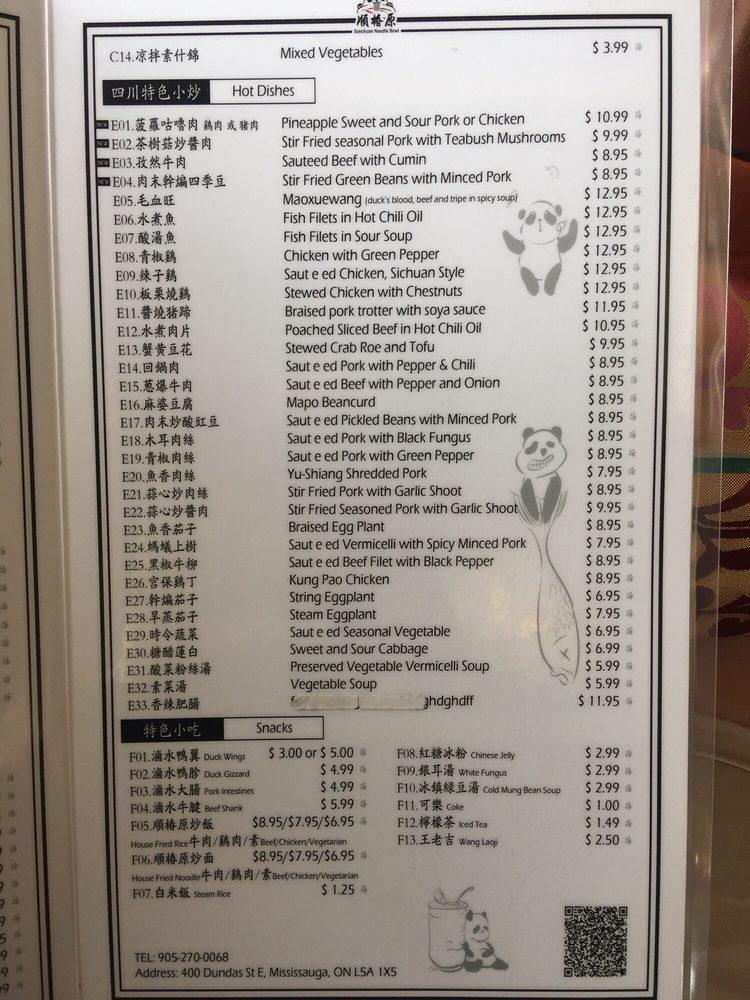 Menu at Szechuan Noodle Bowl restaurant, Mississauga