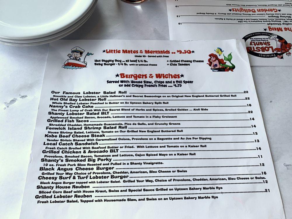 Menu at The Lobster Shanty restaurant, Fenwick Isle