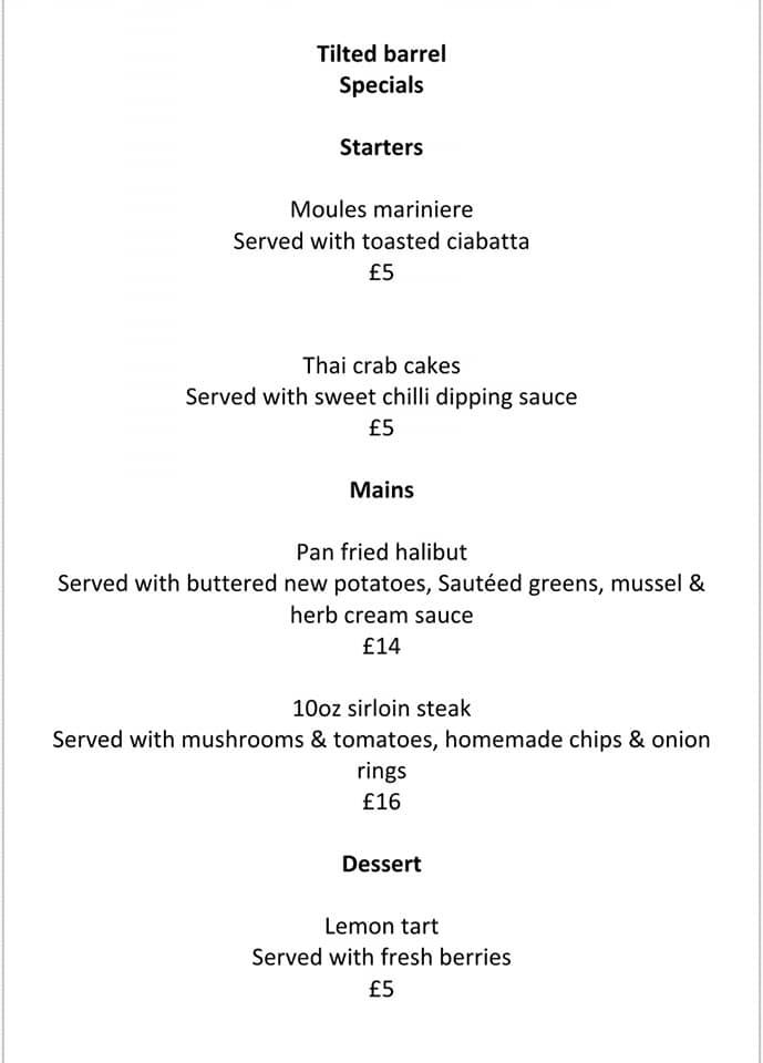 Menu at The Tilted Barrel, Grimsby, 2 Kirk Gate