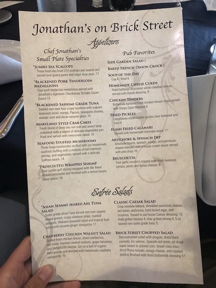 Menu at Jonathan's on Brick Street pub &amp; bar, Delavan