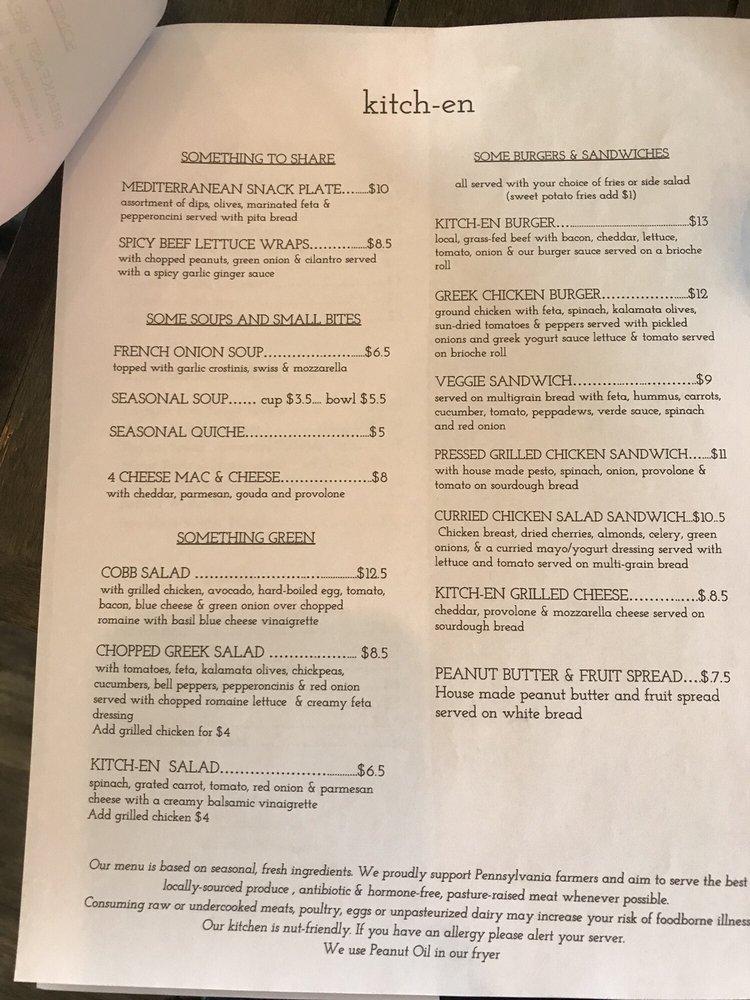 Menu at kitchen cafe, East Stroudsburg