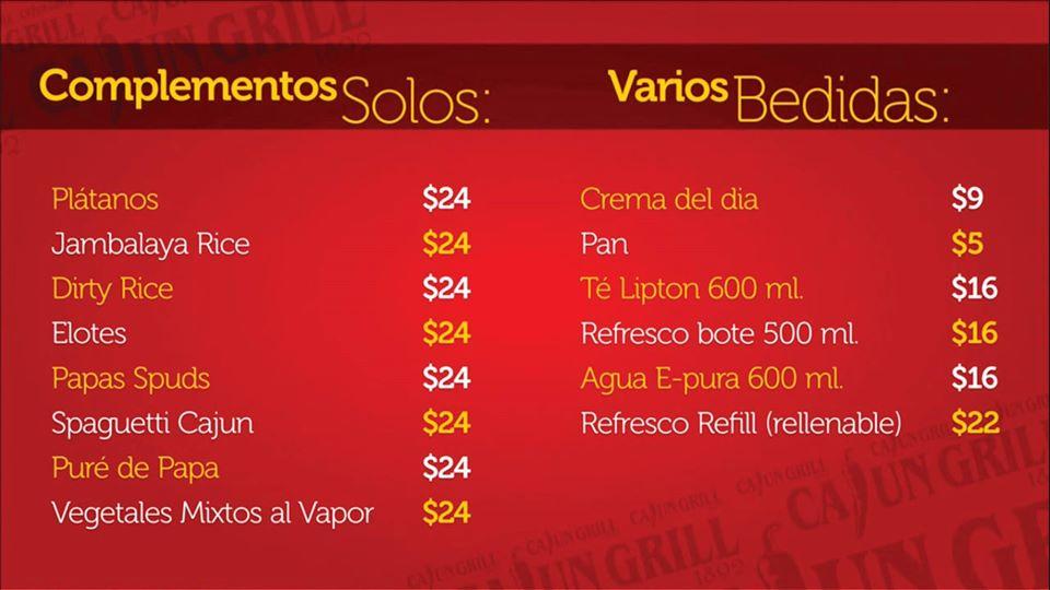 Menu at Cajun Grill restaurant, Campeche