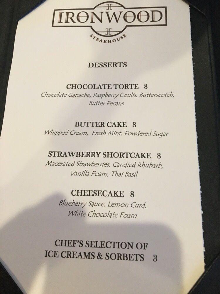 Menu at Ironwood Steakhouse, Tiffin