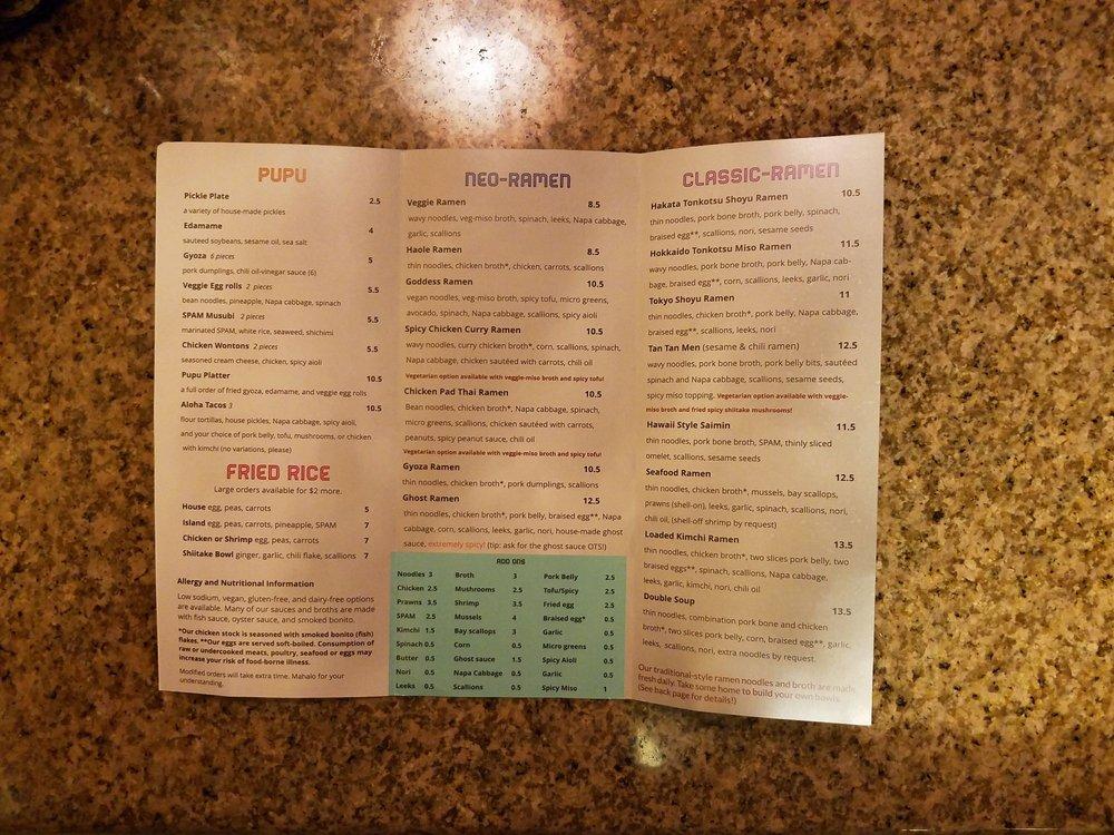 Menu at Ramen Bowls restaurant, Lawrence