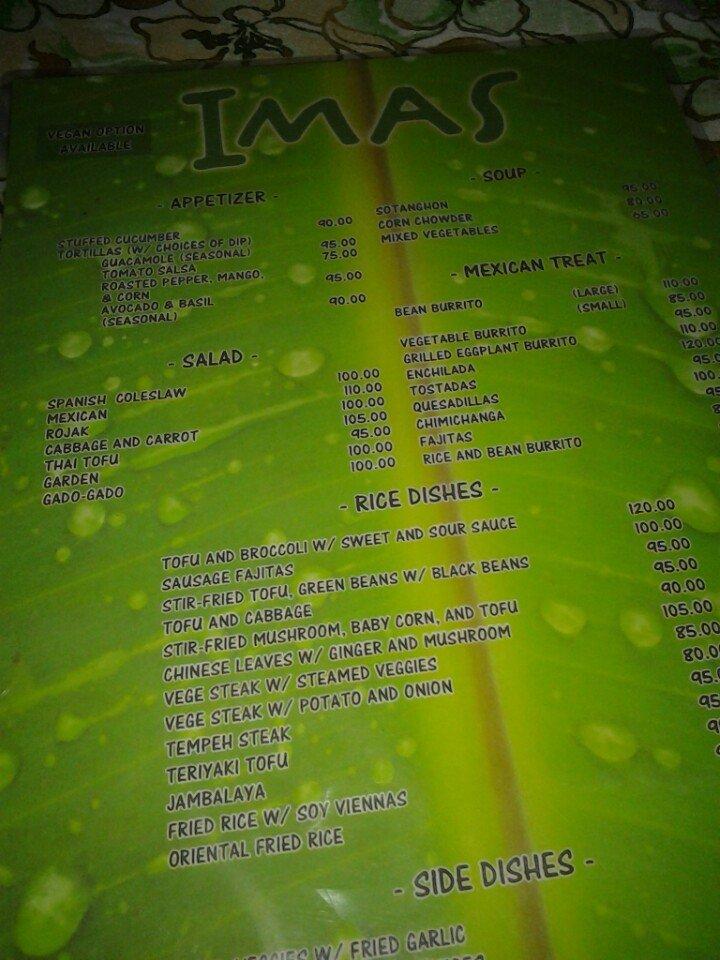 Menu at Ima's Gulay Bar, Puerto Princesa