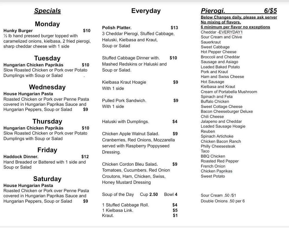 Menu at Lenas Pierogi House restaurant, Hubbard