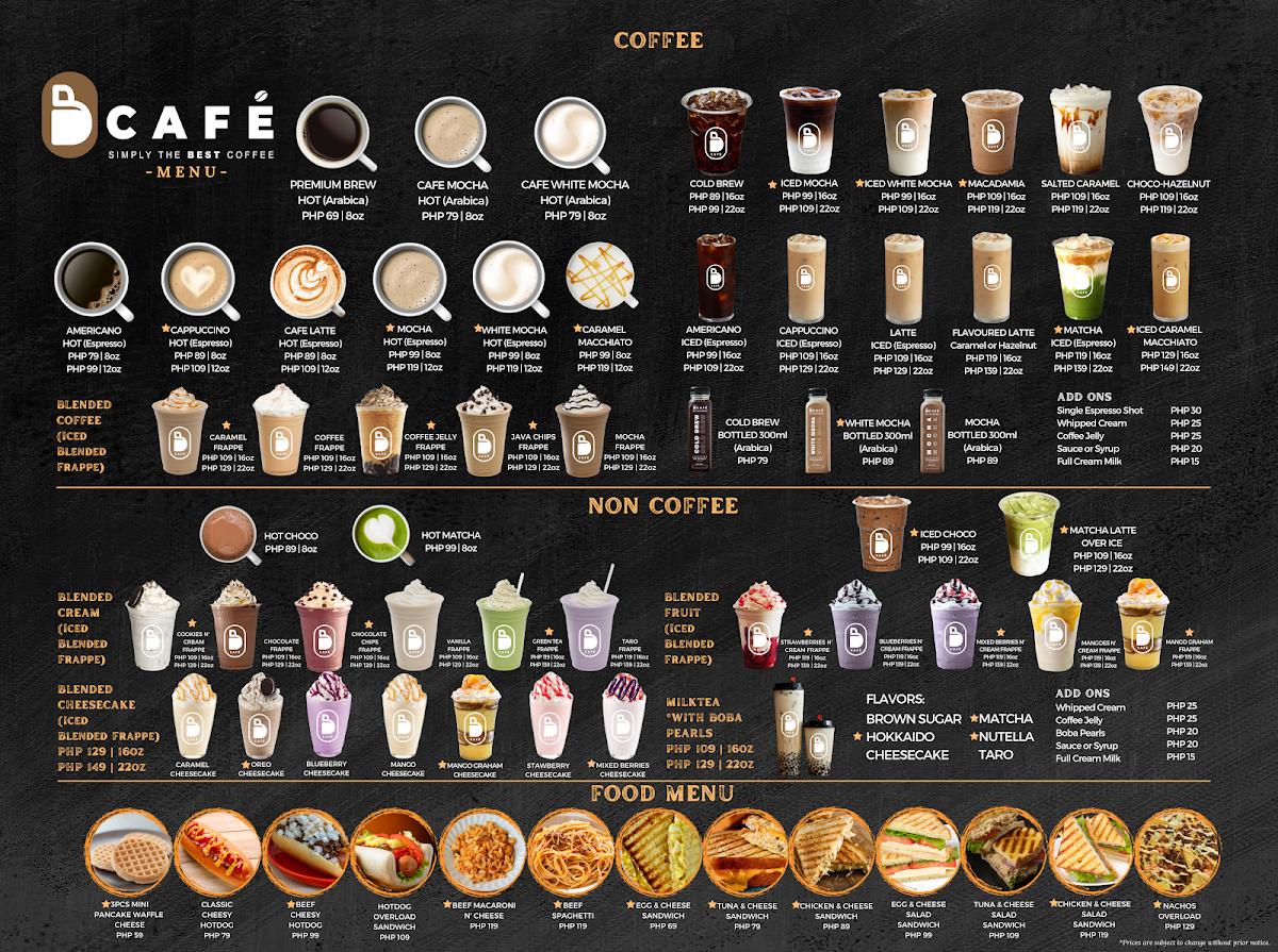 Menu At B Café Cafe, Mandaluyong