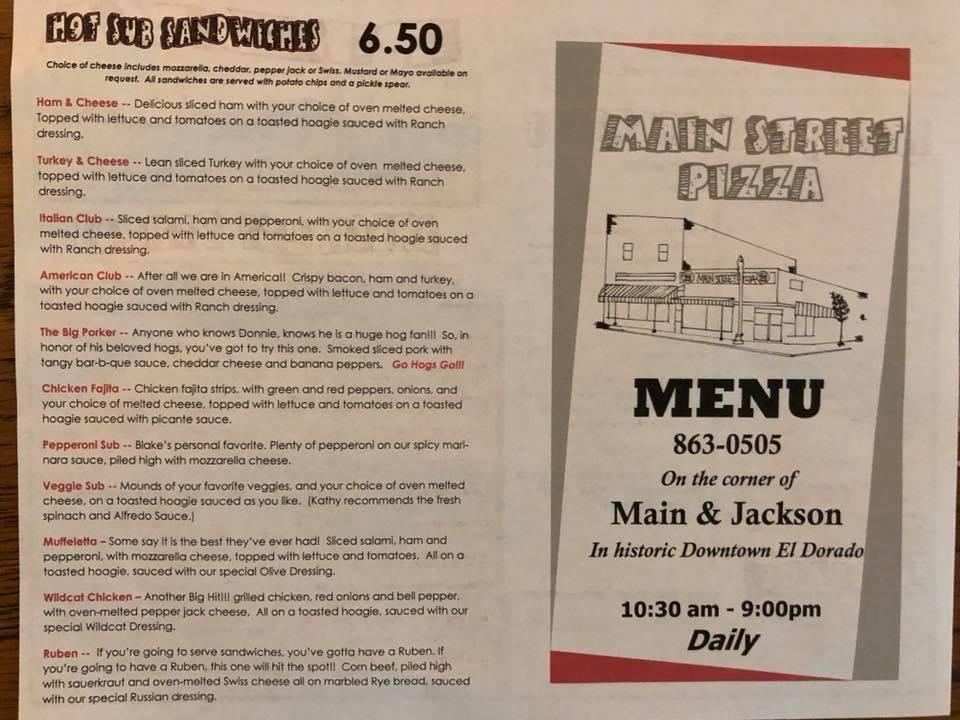 Menu at Main Street Pizza pizzeria, El Dorado