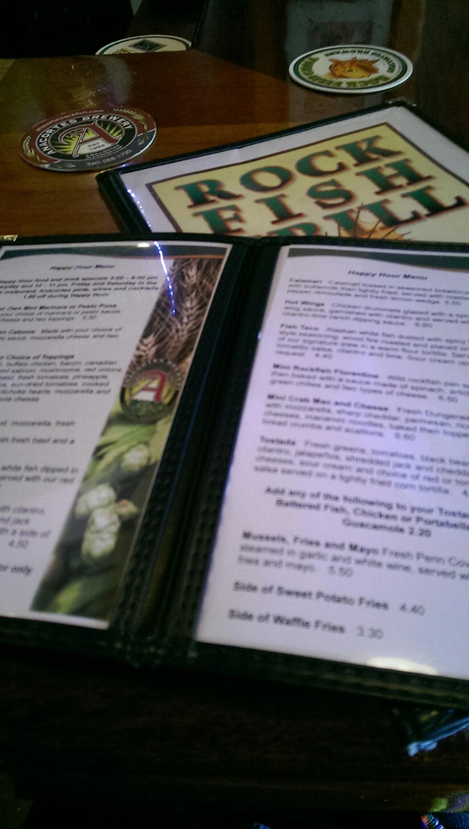 Menu at Rockfish Grill & Anacortes Brewery pizzeria, Anacortes