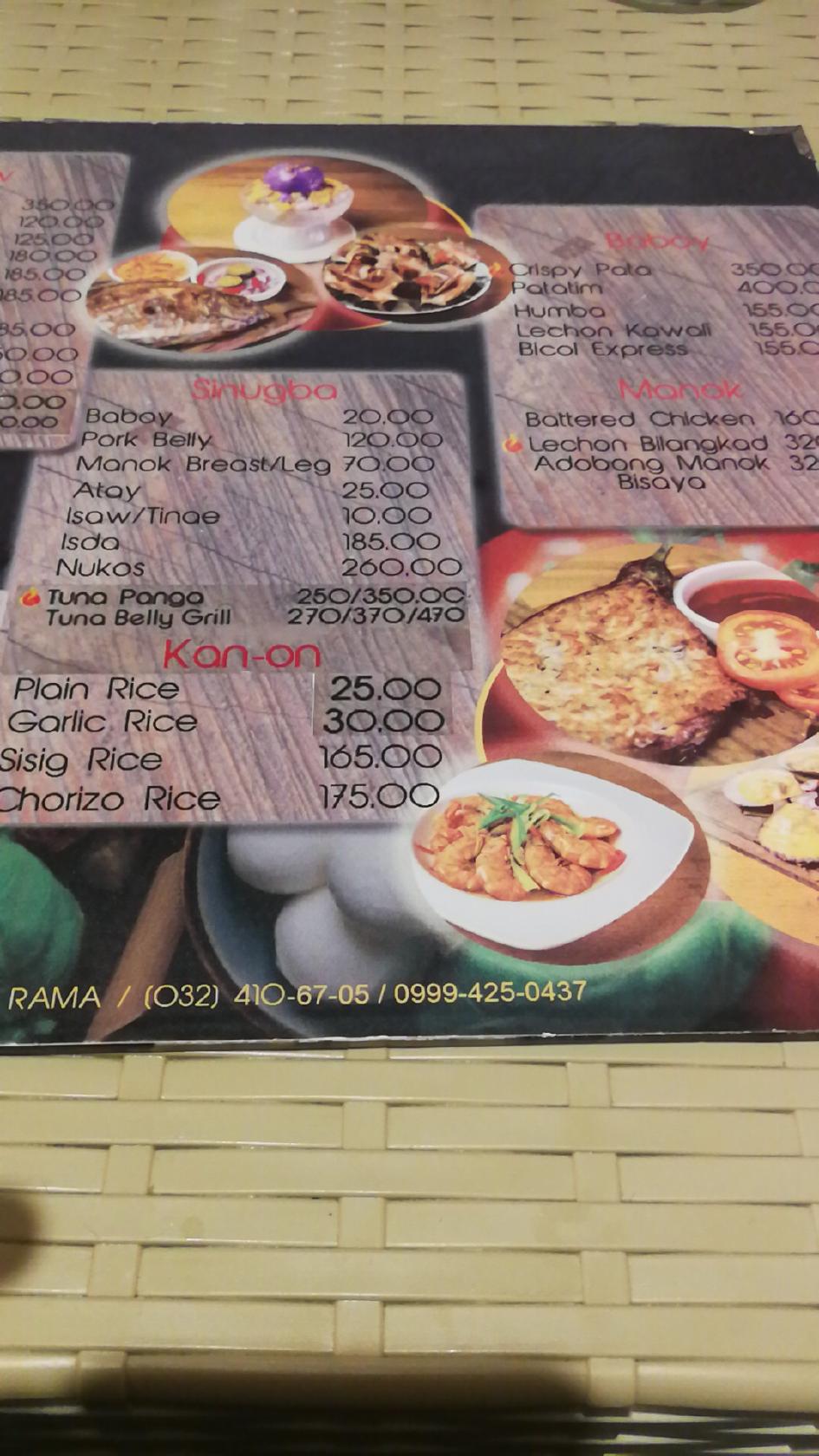 Menu at La Casa Vieja restaurant, Cebu City