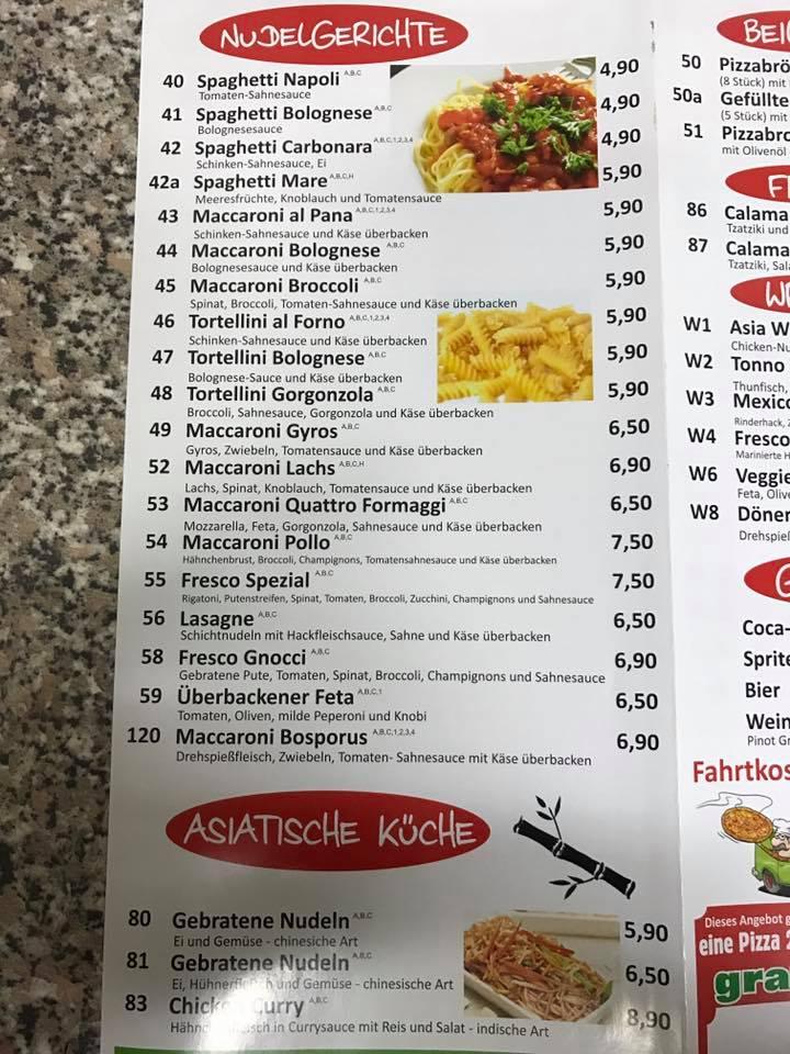 Speisekarte von Pizzeria Fresco Fuldatal, Fuldatal