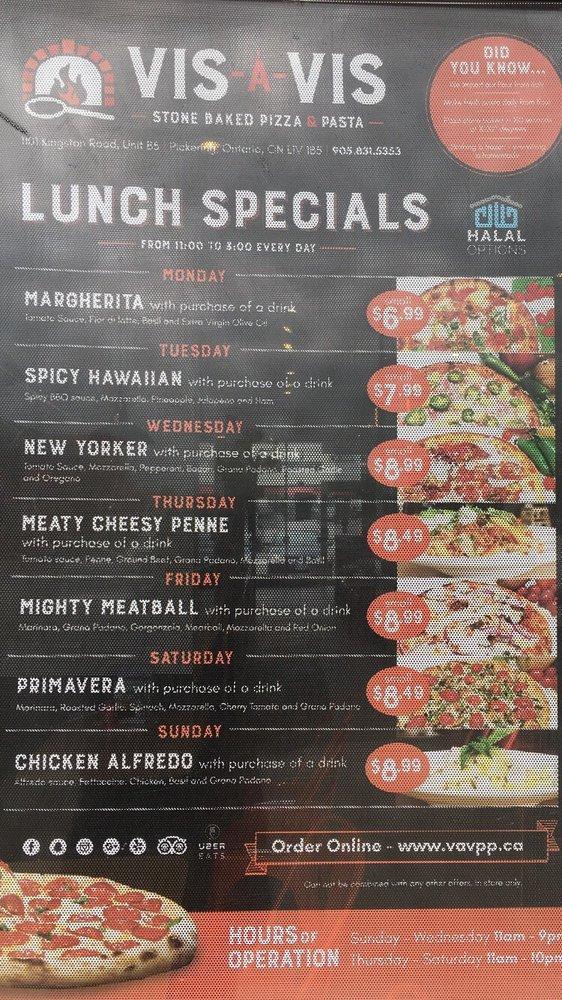 Menu at VisàVis pizzeria, Pickering