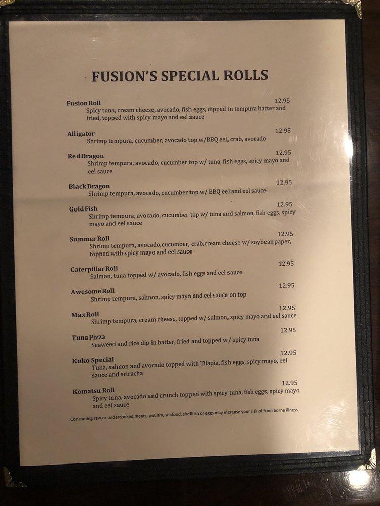 Menu at Fusion Thai & Japanese restaurant, Newberry