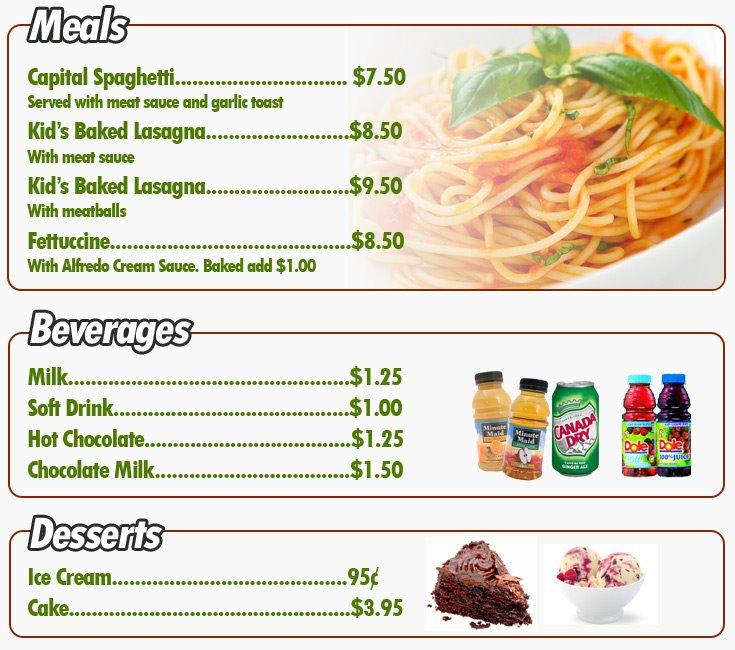 Menu at Capital pizza steakhouse, Edmonton, 7632 144 Ave NW