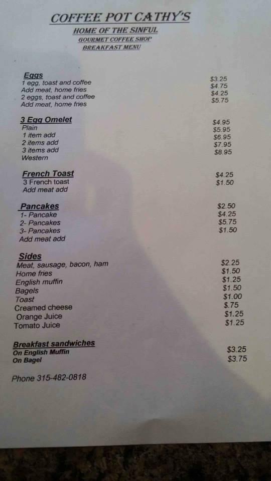 Menu at Coffee Pot Cathy's cafe, Alexandria Bay