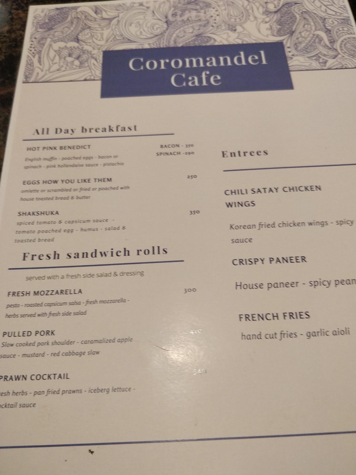 Menu at Coromandel Cafe, Puducherry