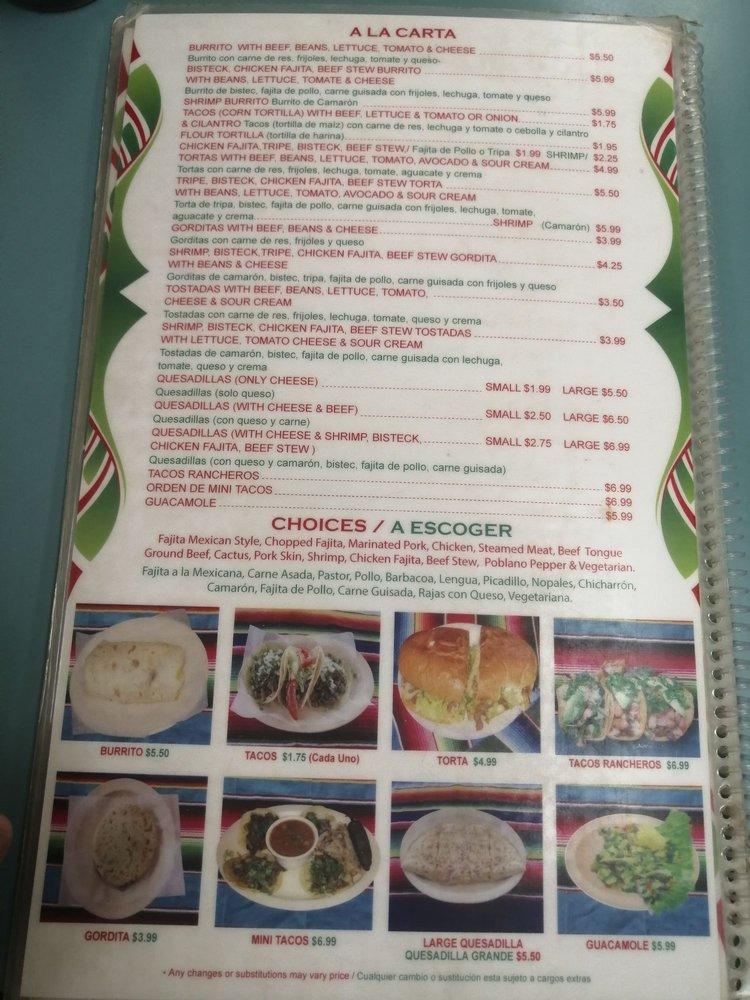 Menu at Taqueria el Tapatio restaurant, Willis