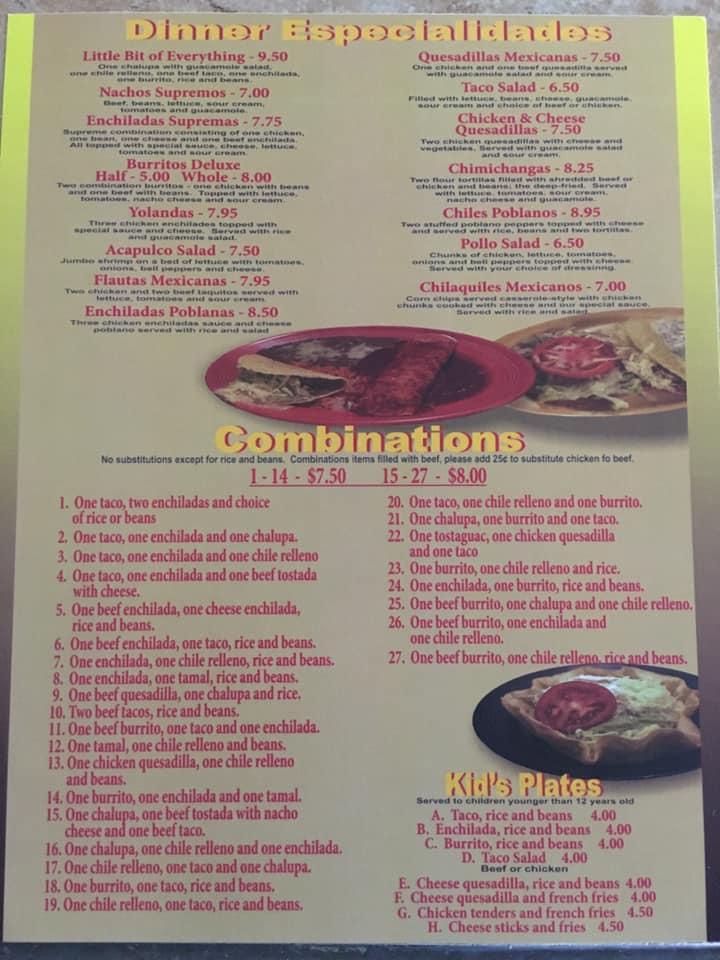 Menu at Mi Gallo Giro Mexican Restaurant, Fairmont