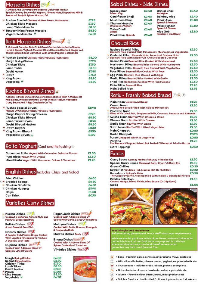 Menu At Ruchee Indian Takeaway Fast Food, Camblesforth