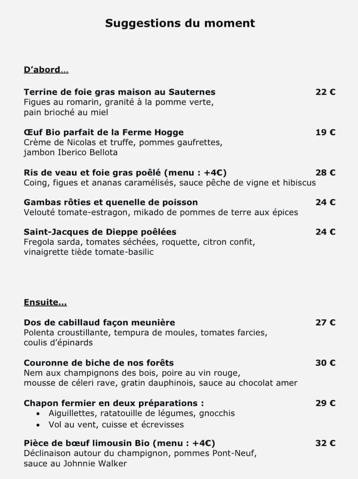 Menu au Restaurant Le Pont des Anges Beauraing Rue de l Aubépine 33