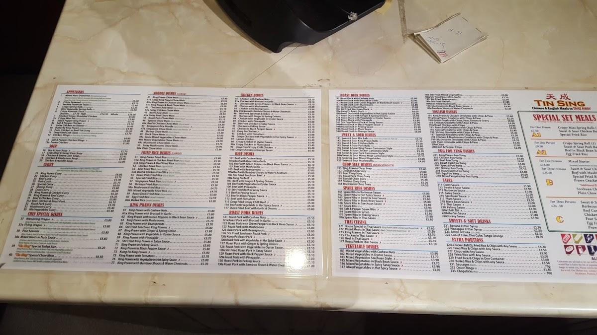 Menu at Tin Sing fast food, Brierley Hill