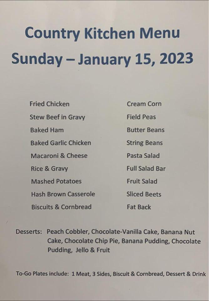 Menu at The Country Kitchen Buffet restaurant, Cheraw