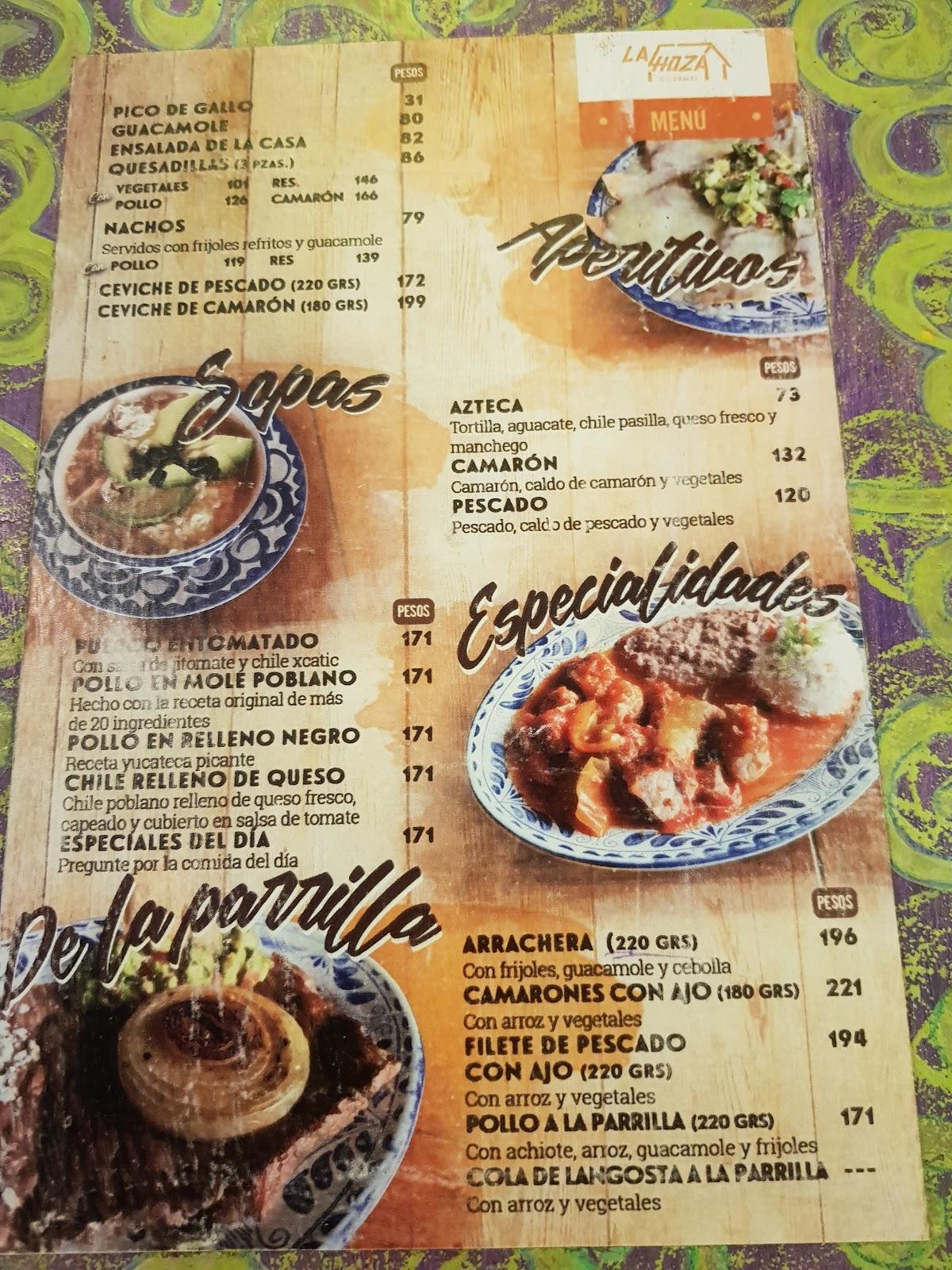 Menu at La Choza Cozumel restaurant, San Miguel de Cozumel, 10 Avenida Nte.  # 216