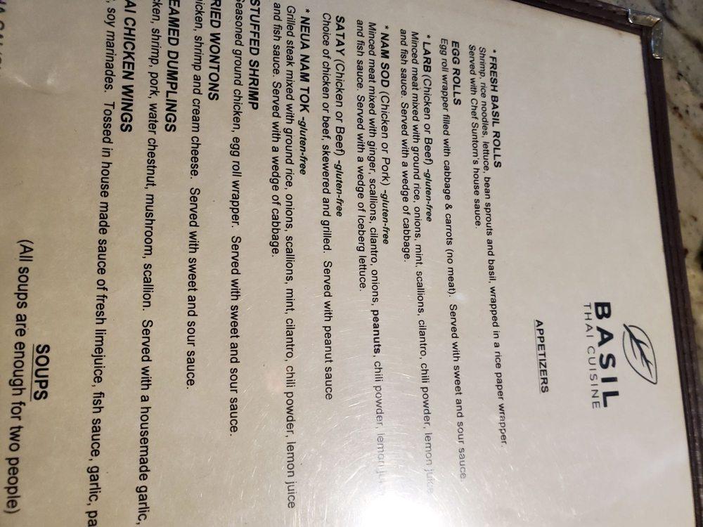Menu at Basil Thai Park Circle restaurant, North Charleston