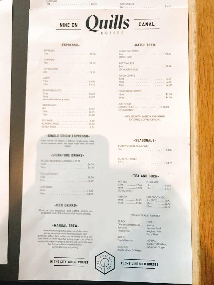 Menu at Quills Coffee cafe, Indianapolis